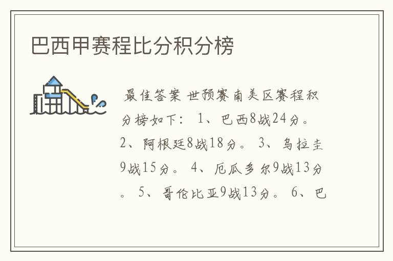 巴西甲赛程比分积分榜