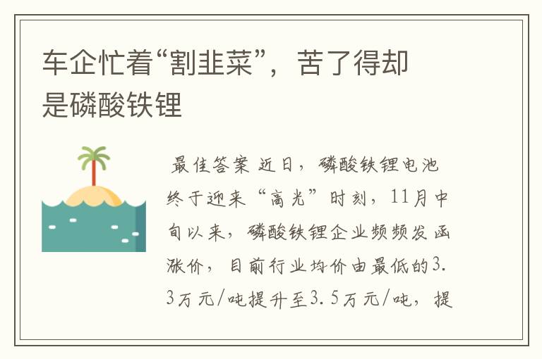 车企忙着“割韭菜”,苦了得却是磷酸铁锂