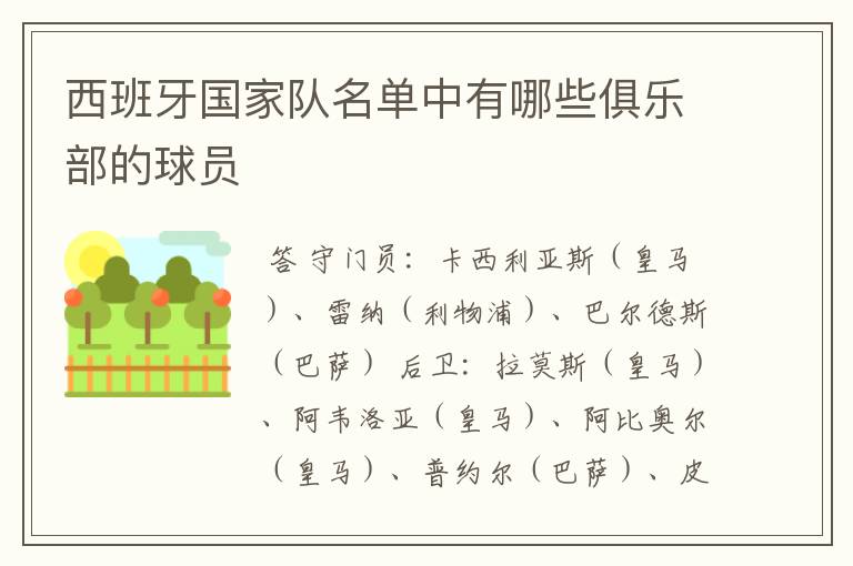 西班牙国家队名单中有哪些俱乐部的球员