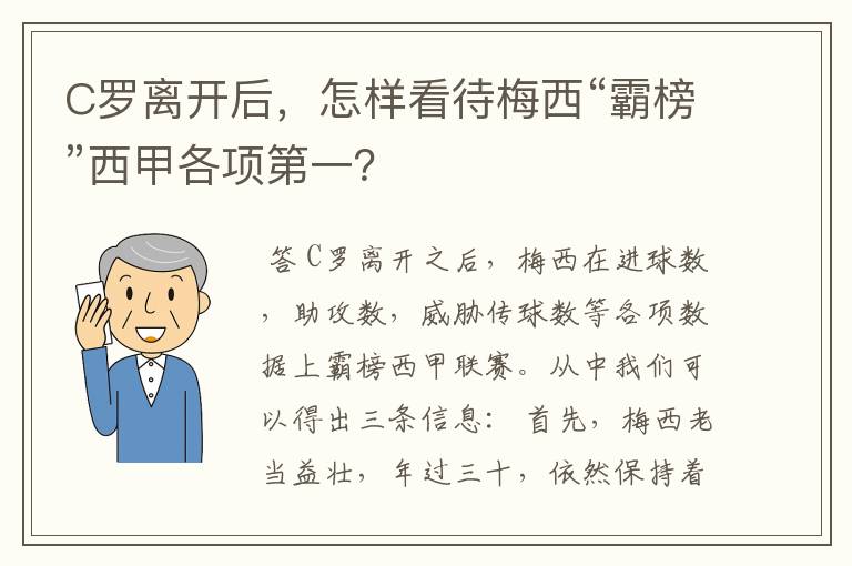 C罗离开后,怎样看待梅西“霸榜”西甲各项第一?