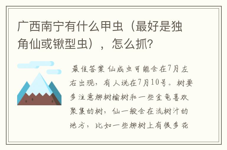 广西南宁有什么甲虫(最好是独角仙或锹型虫),怎么抓?