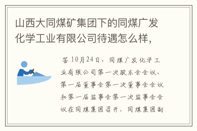 山西大同煤矿集团下的同煤广发化学工业有限公司待遇怎么样,还有前景如何啊麻烦各位了