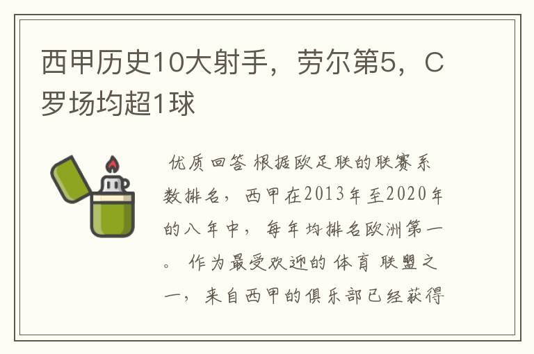 西甲历史10大射手,劳尔第5,C罗场均超1球