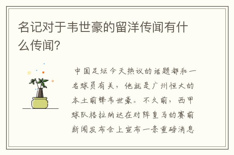 名记对于韦世豪的留洋传闻有什么传闻?
