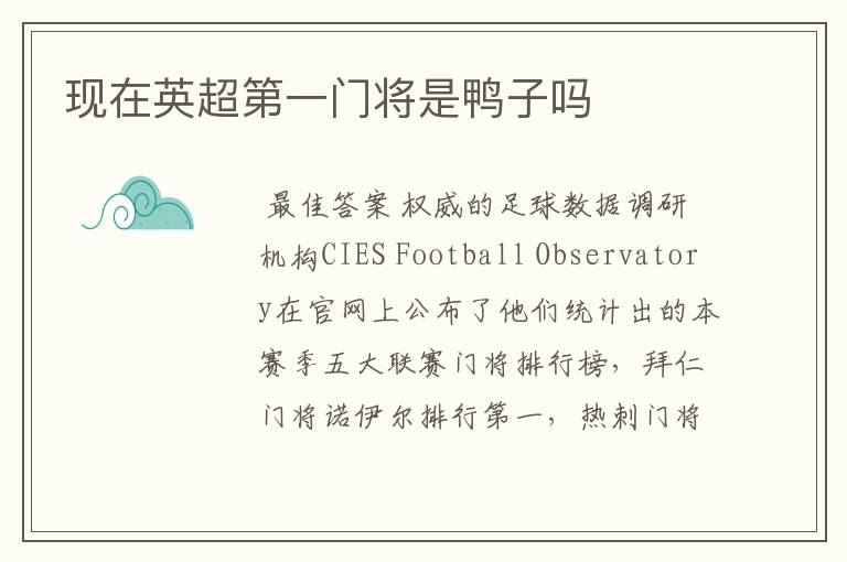 现在英超第一门将是鸭子吗