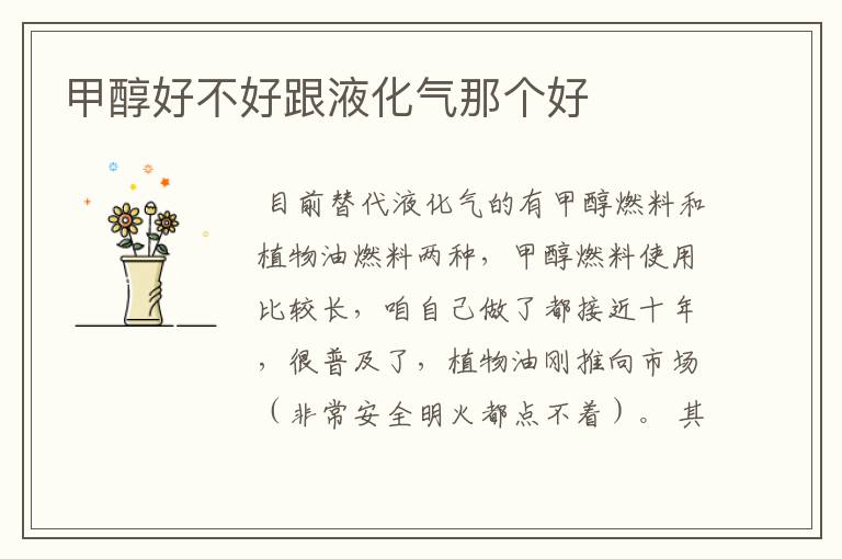 甲醇好不好跟液化气那个好