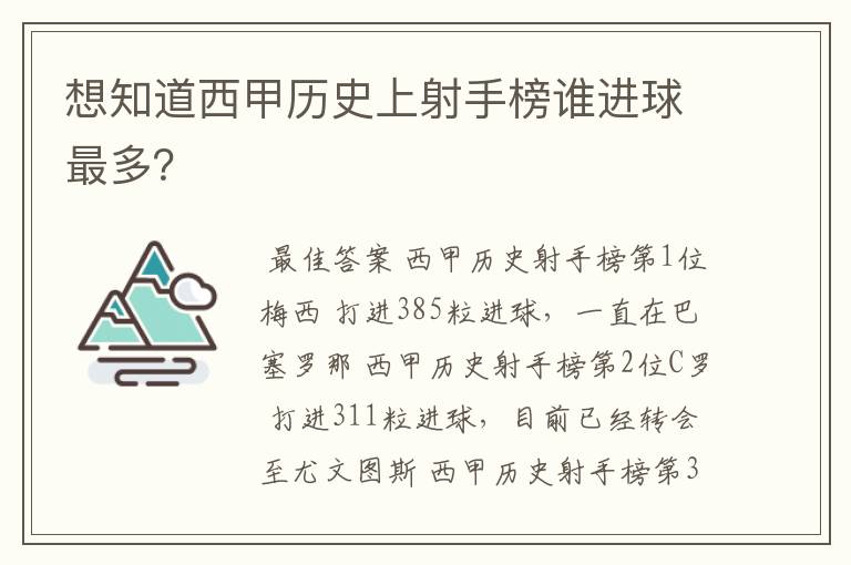 想知道西甲历史上射手榜谁进球最多?