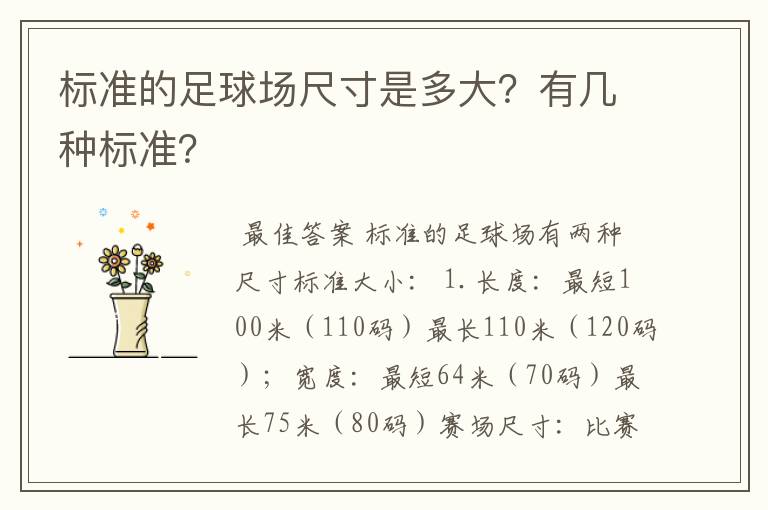 标准的足球场尺寸是多大?有几种标准?