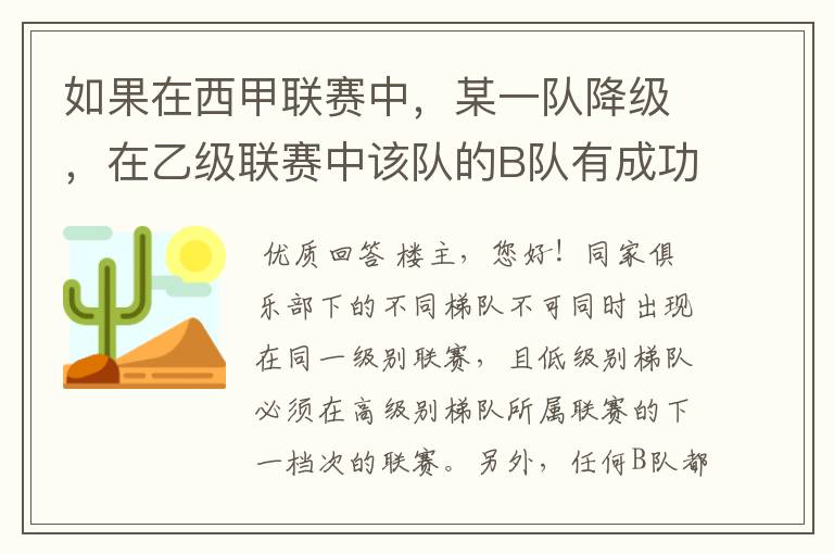 如果在西甲联赛中,某一队降级,在乙级联赛中该队的B队有成功升级,那么第二年的联赛将会怎么样呢?