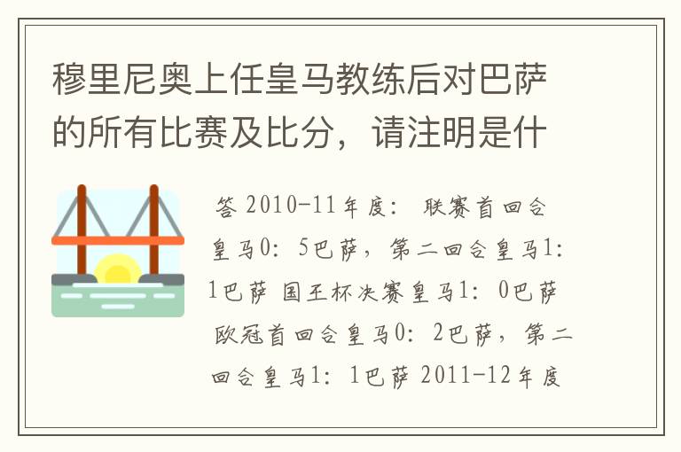 穆里尼奥上任皇马教练后对巴萨的所有比赛及比分,请注明是什么赛事,联赛还是欧冠,国王杯