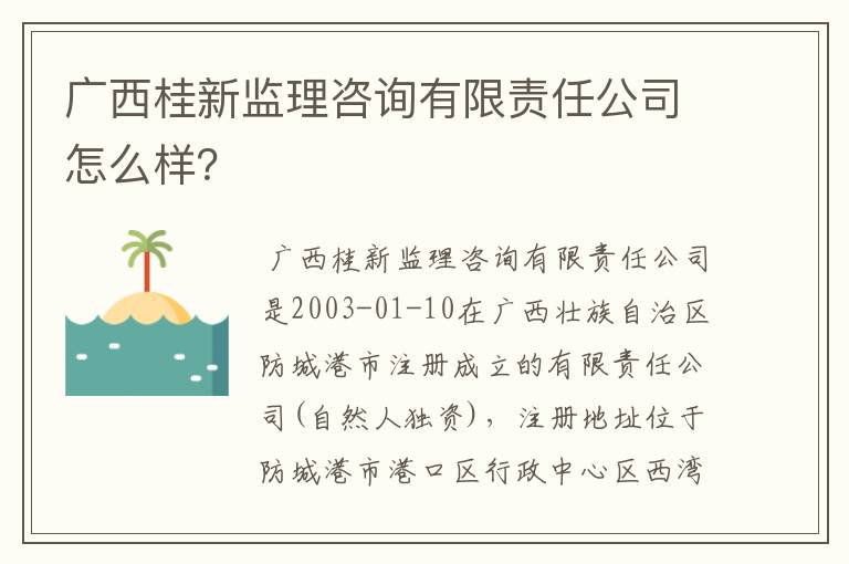 广西桂新监理咨询有限责任公司怎么样?