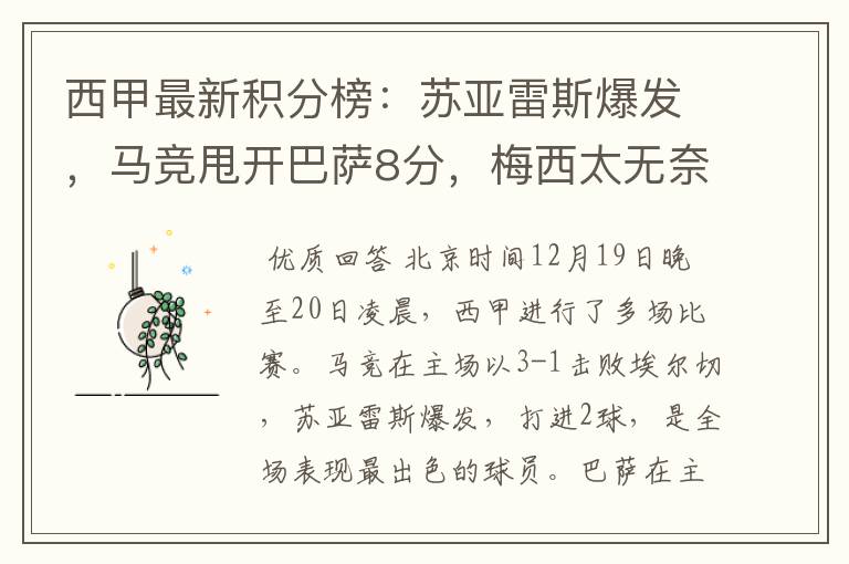 西甲最新积分榜:苏亚雷斯爆发,马竞甩开巴萨8分,梅西太无奈