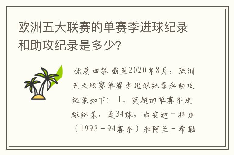 欧洲五大联赛的单赛季进球纪录和助攻纪录是多少?