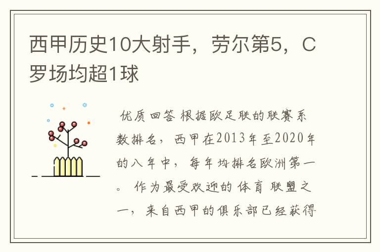 西甲历史10大射手,劳尔第5,C罗场均超1球