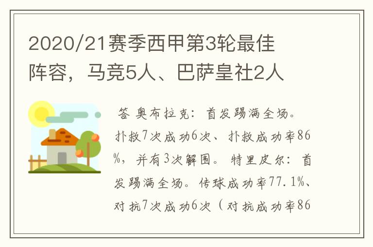 2020/21赛季西甲第3轮最佳阵容,马竞5人、巴萨皇社2人