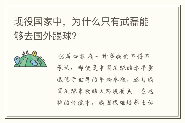 现役国家中,为什么只有武磊能够去国外踢球?