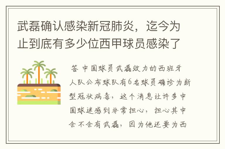 武磊确认感染新冠肺炎,迄今为止到底有多少位西甲球员感染了新冠病毒?
