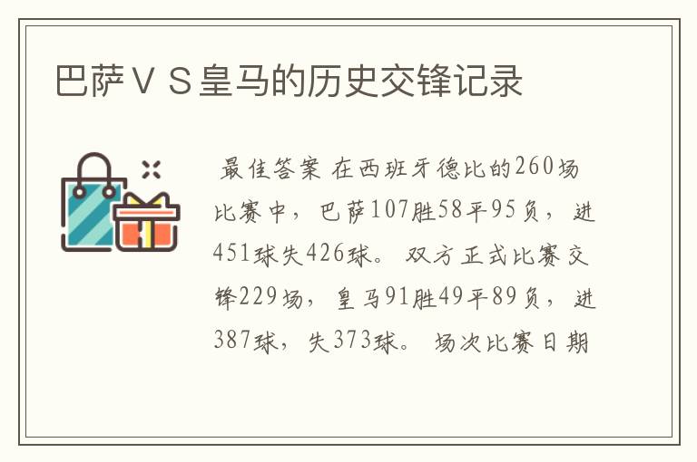 巴萨VS皇马的历史交锋记录