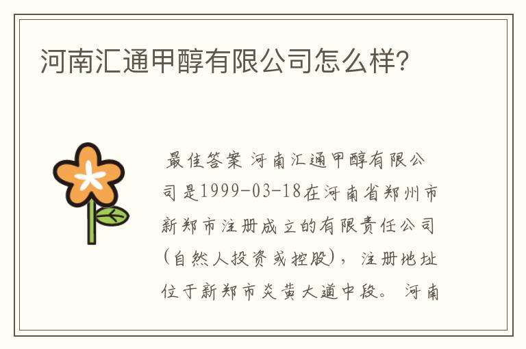 河南汇通甲醇有限公司怎么样?