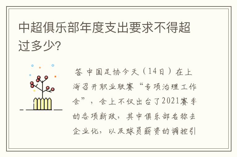 中超俱乐部年度支出要求不得超过多少?