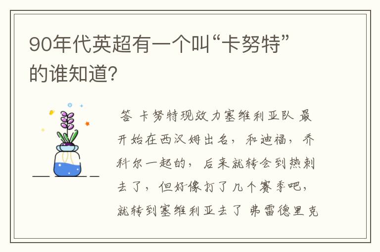 90年代英超有一个叫“卡努特”的谁知道?
