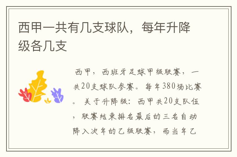 西甲一共有几支球队,每年升降级各几支