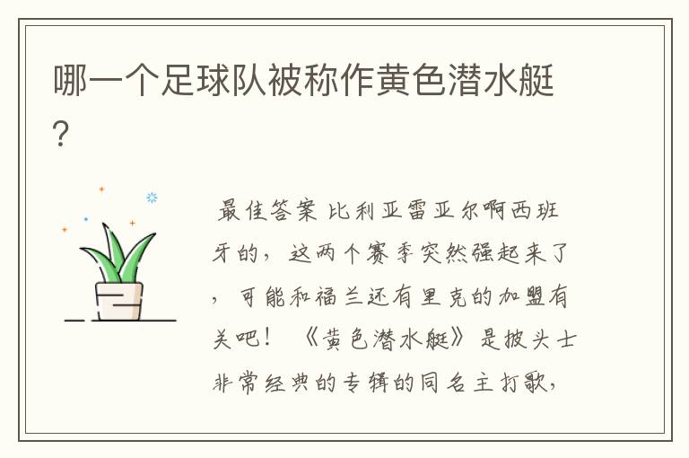 哪一个足球队被称作黄色潜水艇?