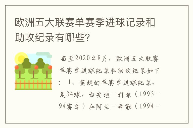 欧洲五大联赛单赛季进球记录和助攻纪录有哪些?