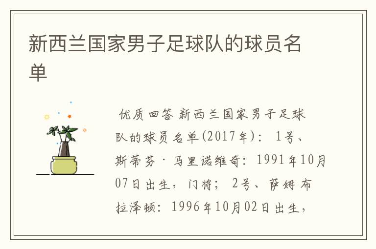 新西兰国家男子足球队的球员名单