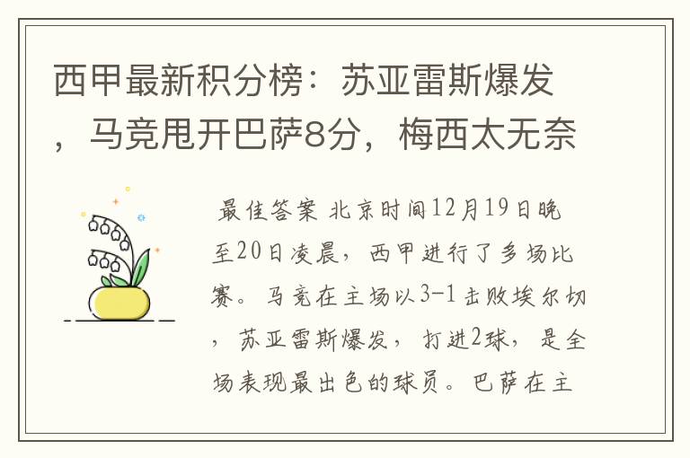 西甲最新积分榜:苏亚雷斯爆发,马竞甩开巴萨8分,梅西太无奈