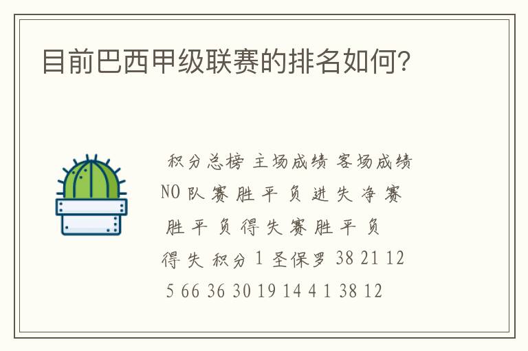 目前巴西甲级联赛的排名如何?