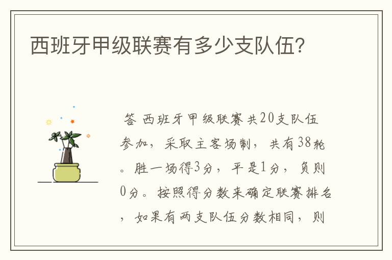 西班牙甲级联赛有多少支队伍?