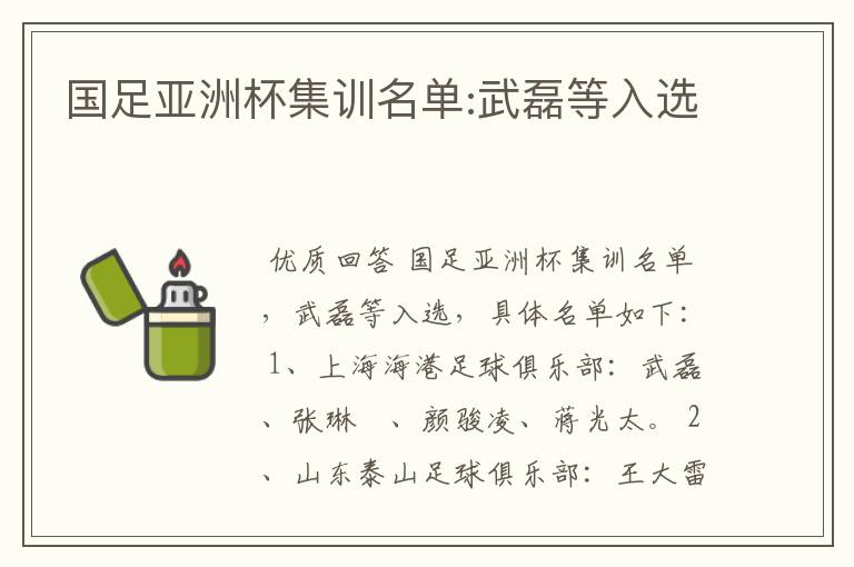 国足亚洲杯集训名单:武磊等入选