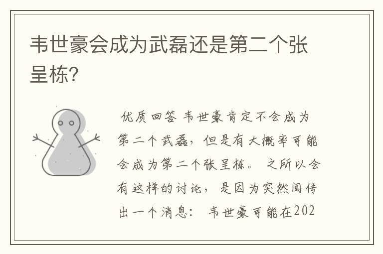 韦世豪会成为武磊还是第二个张呈栋？