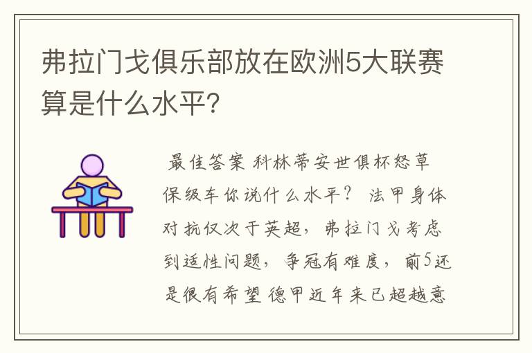 弗拉门戈俱乐部放在欧洲5大联赛算是什么水平?