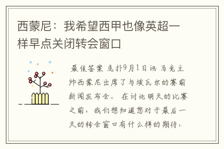 西蒙尼:我希望西甲也像英超一样早点关闭转会窗口