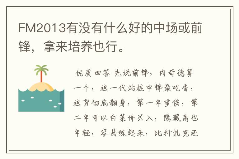 FM2013有没有什么好的中场或前锋,拿来培养也行。
