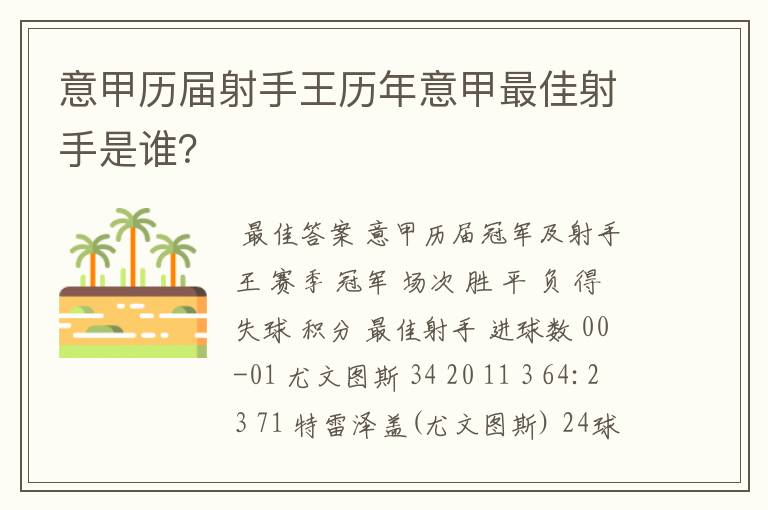 意甲历届射手王历年意甲最佳射手是谁?