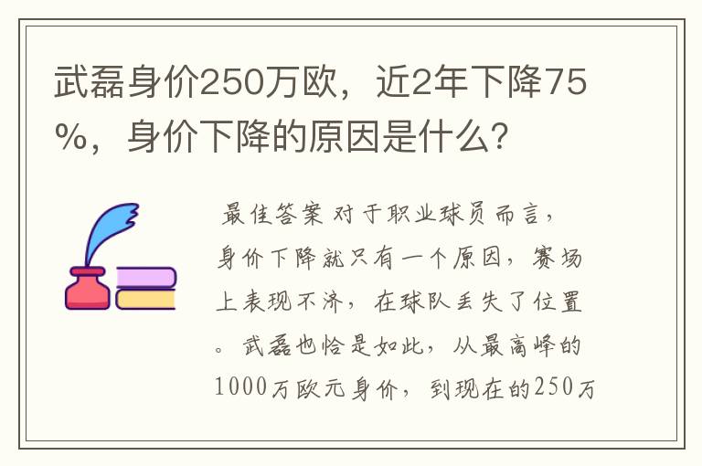 武磊身价250万欧,近2年下降75%,身价下降的原因是什么?