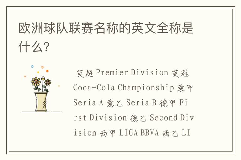 欧洲球队联赛名称的英文全称是什么?