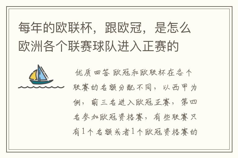 每年的欧联杯,跟欧冠,是怎么欧洲各个联赛球队进入正赛的