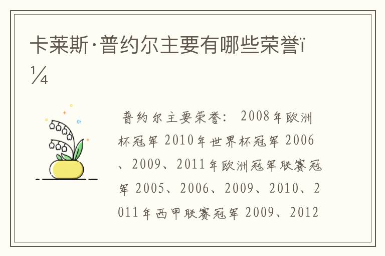 卡莱斯·普约尔主要有哪些荣誉?