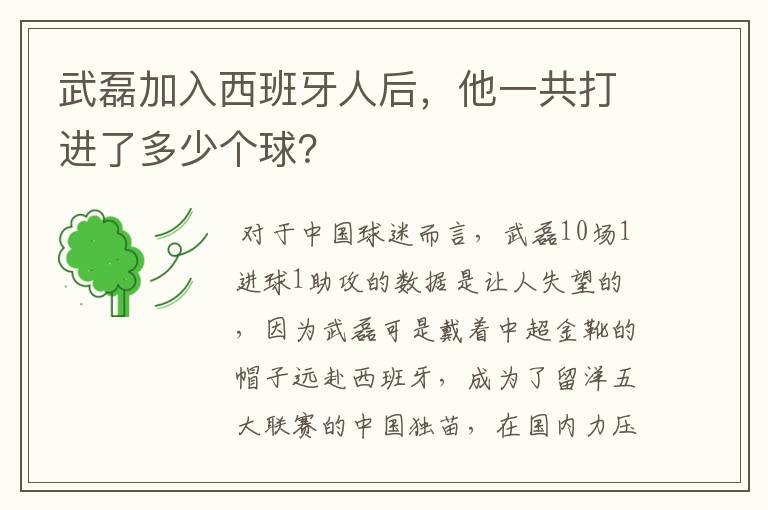 武磊加入西班牙人后,他一共打进了多少个球?