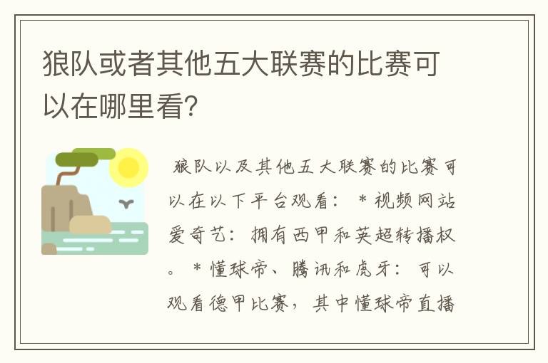 狼队或者其他五大联赛的比赛可以在哪里看?