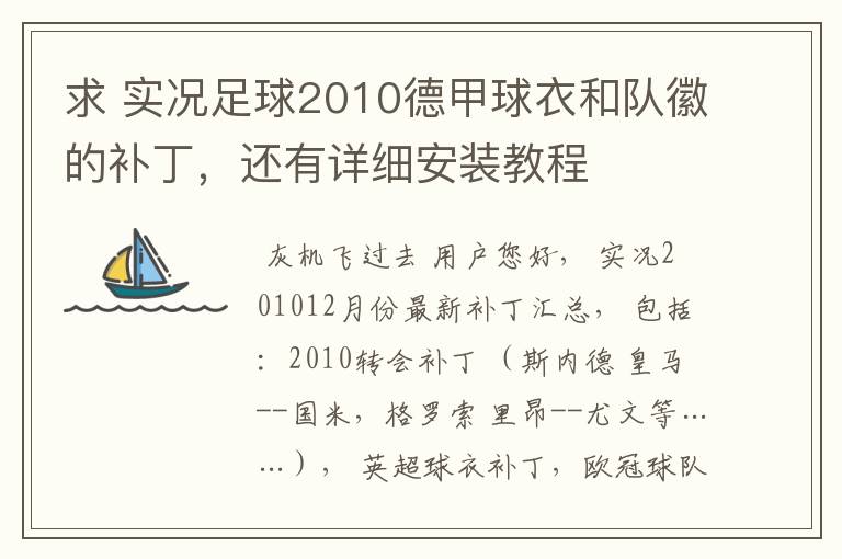求 实况足球2010德甲球衣和队徽的补丁,还有详细安装教程