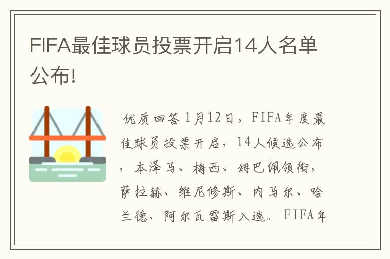 FIFA最佳球员投票开启14人名单公布!