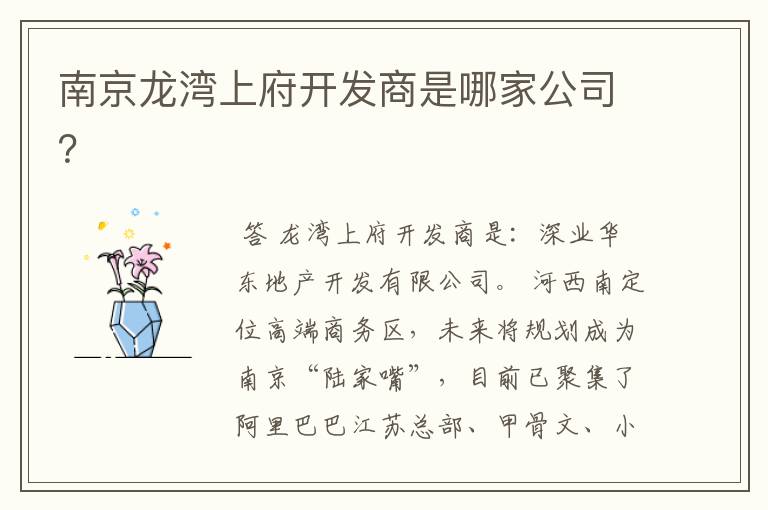 南京龙湾上府开发商是哪家公司?