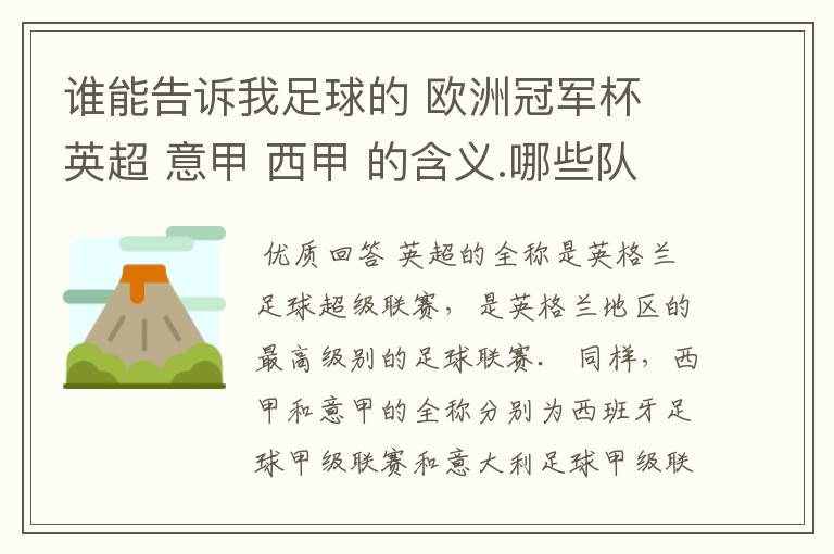 谁能告诉我足球的 欧洲冠军杯 英超 意甲 西甲 的含义.哪些队 怎么进行比赛的.