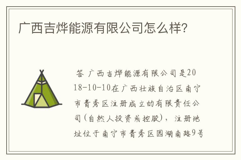 广西吉烨能源有限公司怎么样?