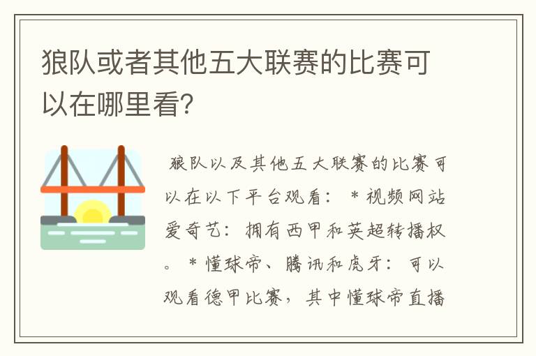 狼队或者其他五大联赛的比赛可以在哪里看?